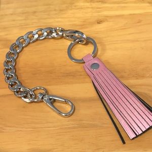 Reflective tassel keychain with silver tone chain
